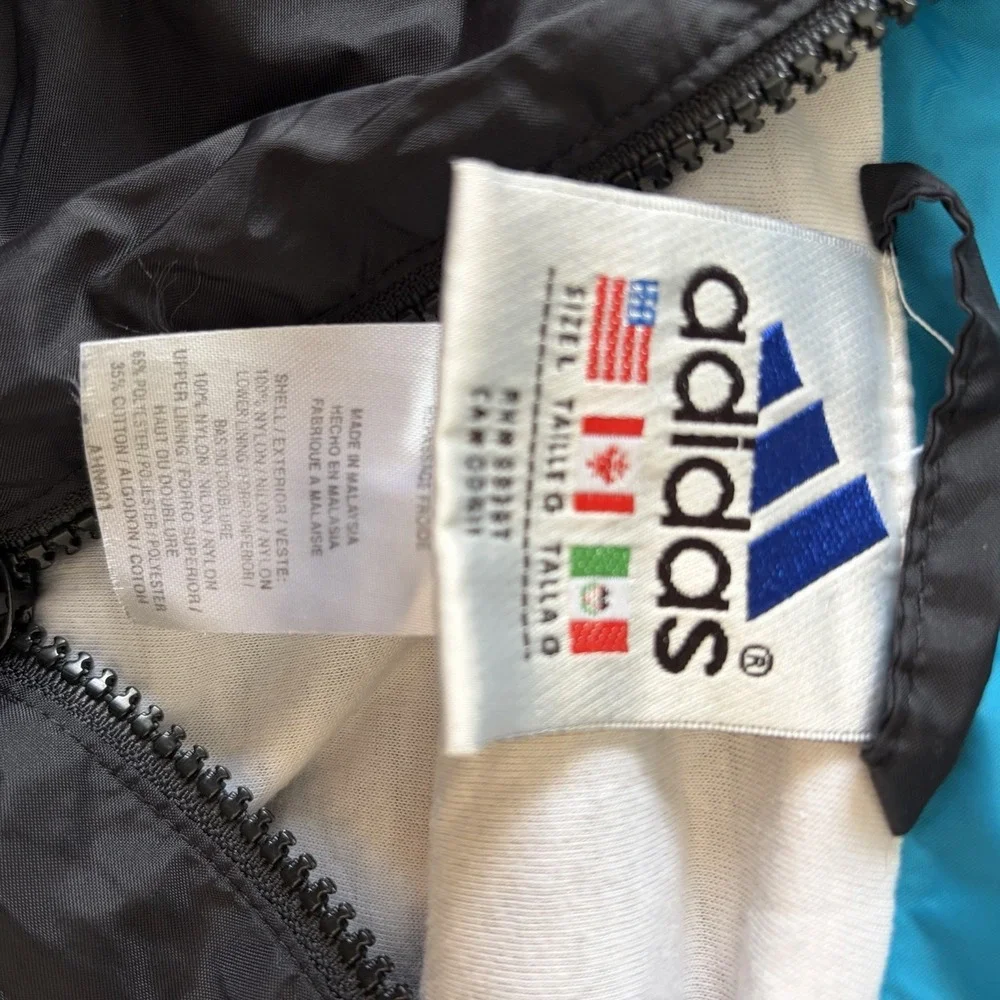 Vintage Adidas L Black Blue Windbreaker 1/4 Zip Jacket 90s Track Hipster Athlete